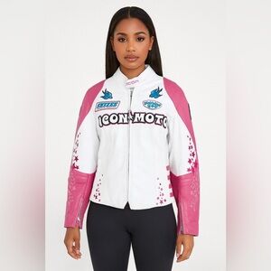 Icon Moto Riding jacket  motorcycle pink & white without liner l@@k size M
